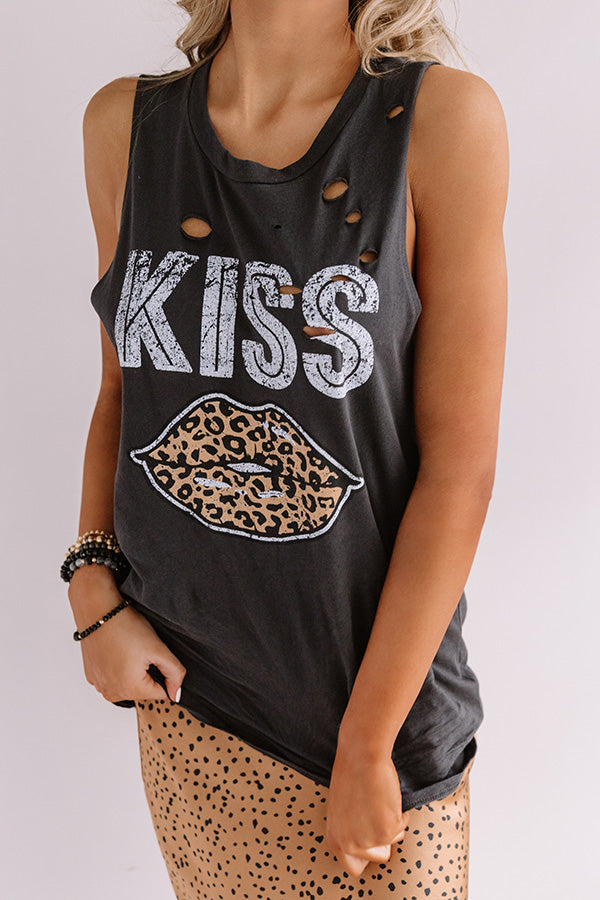 Leopard Kiss Distressed Boyfriend Tank In Black Image - 4