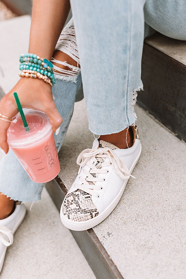 The Ellie Snake Print Sneaker In Ivory Image - 1