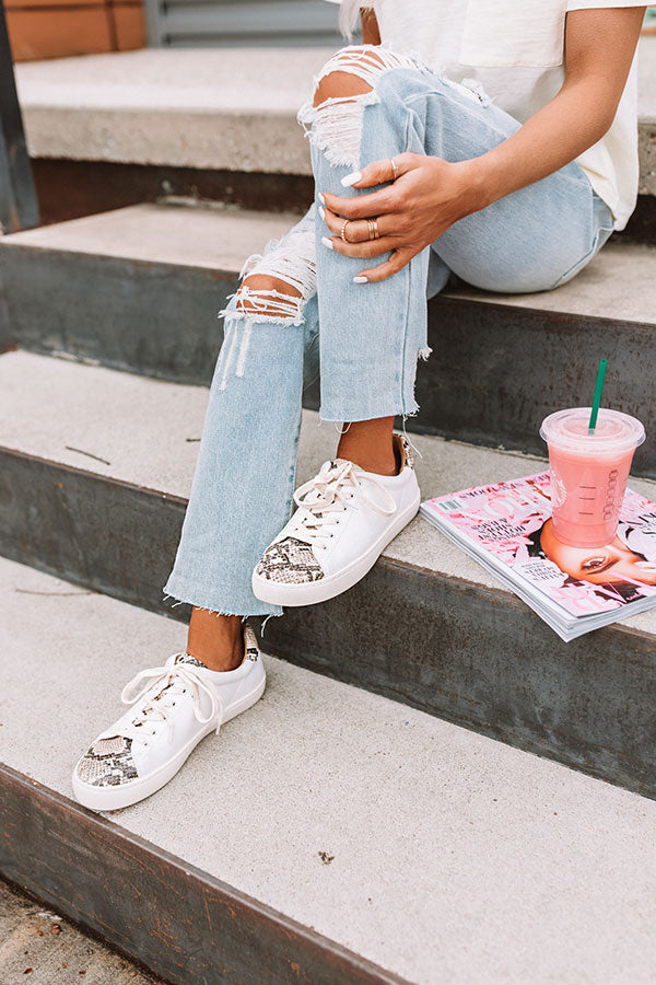 The Ellie Snake Print Sneaker In Ivory Image - 2