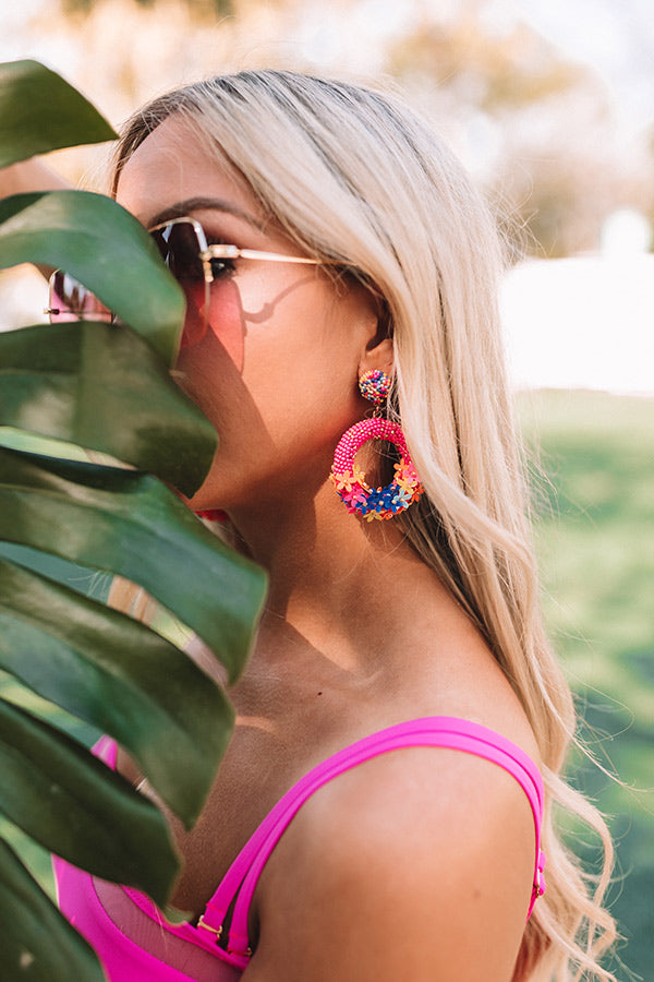 On Tiki Time Beaded Earrings In Hot Pink Image - 1