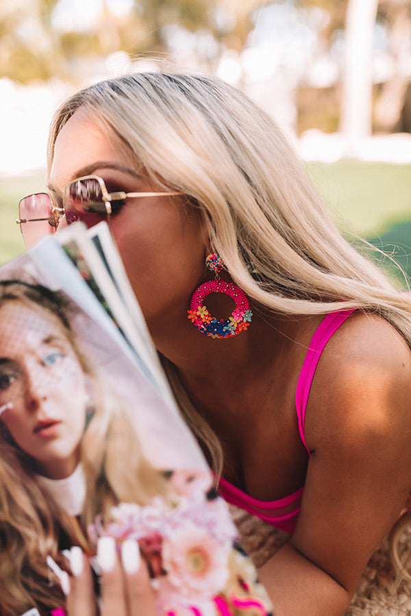 On Tiki Time Beaded Earrings In Hot Pink Image - 2