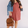 Weekend Bliss Henley Shift Dress In Dark Rust Curves Image - 1