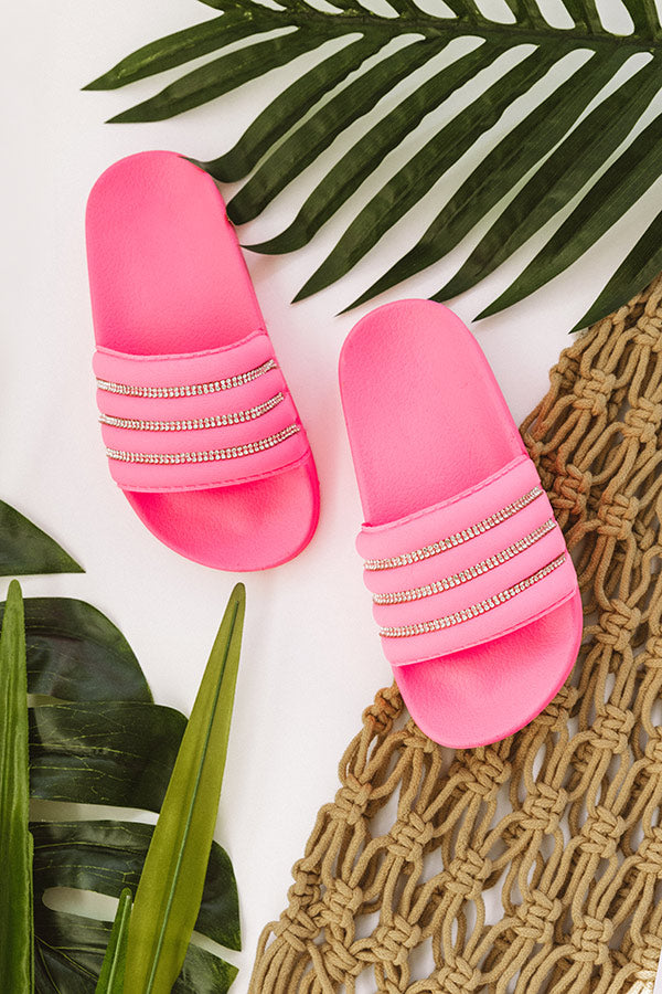 The Cleo Rhinestone Children's Sandal in Neon Pink Image - 2