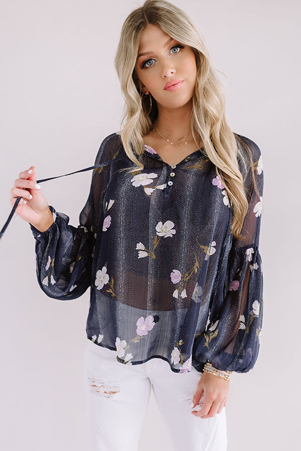 Bali Blooms Shift Top In Navy Image - 1