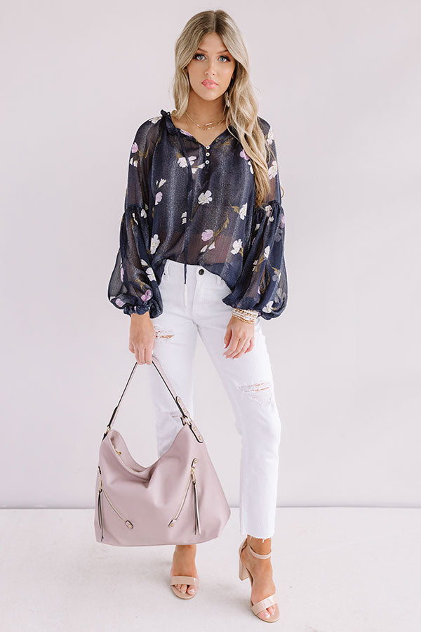 Bali Blooms Shift Top In Navy Image - 2