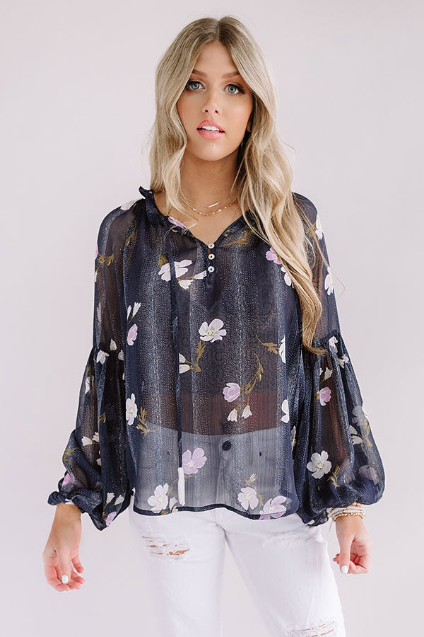Bali Blooms Shift Top In Navy Image - 3
