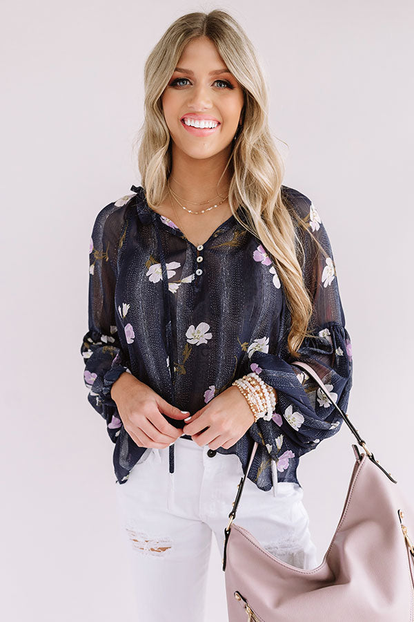 Bali Blooms Shift Top In Navy Image - 4