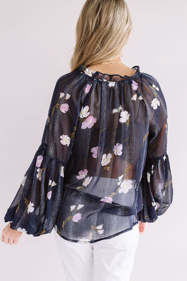 Bali Blooms Shift Top In Navy Image - 5