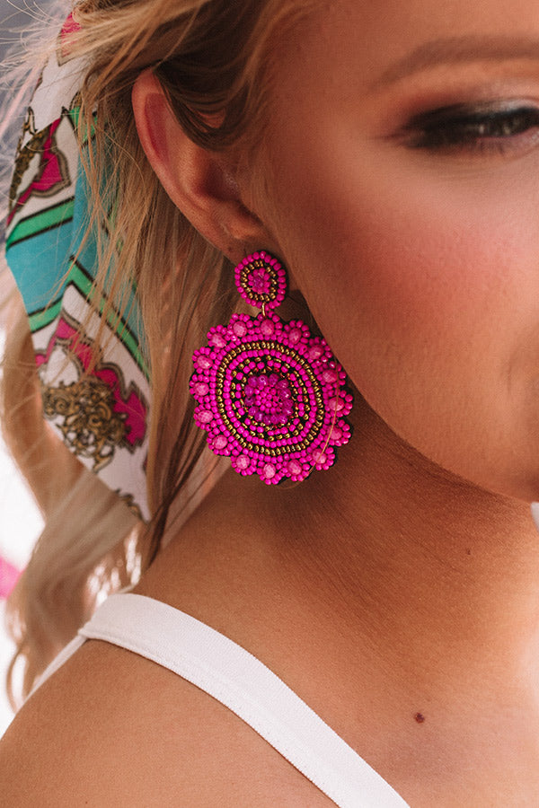 Take Me To Tulum Beaded Earrings in Hot Pink Image - 3