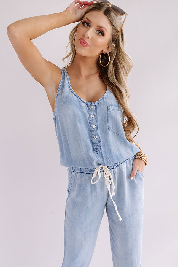 The Journey Chambray Jumpsuit In Light Wash Image - 4