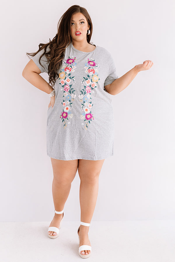 Cabo Chic Embroidered T-Shirt Dress In Grey Curves Image - 4