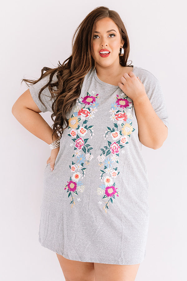 Cabo Chic Embroidered T-Shirt Dress In Grey Curves Image - 3