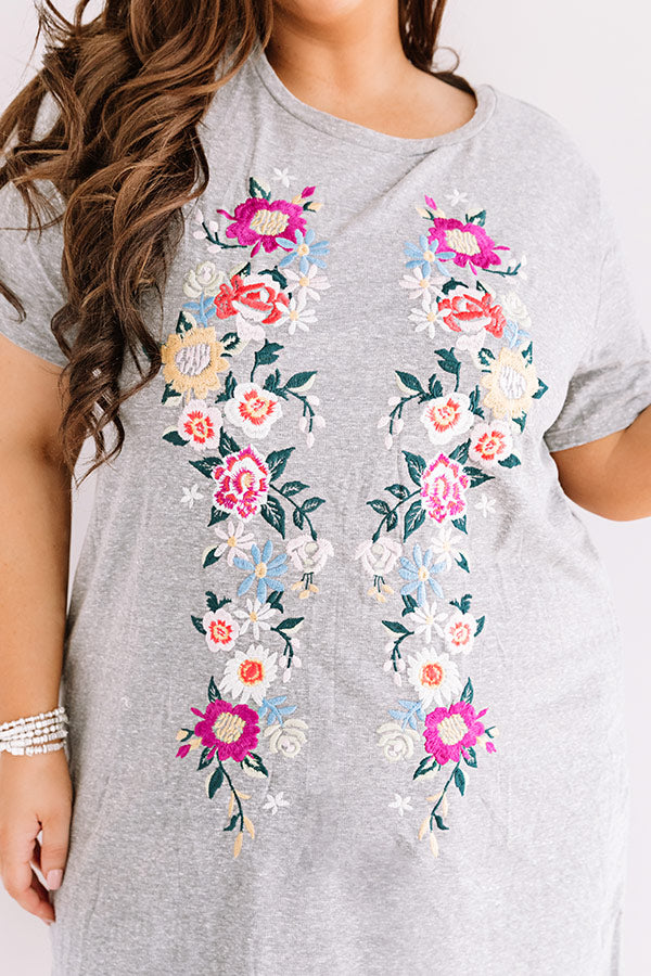 Cabo Chic Embroidered T-Shirt Dress In Grey Curves Image - 5