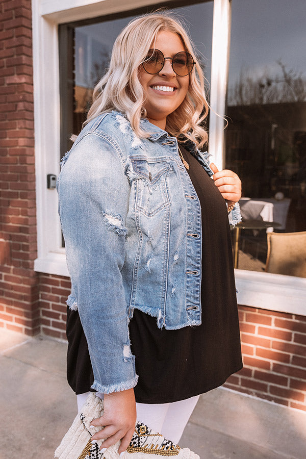 The Paityn Distressed Denim Jacket   Curves Image - 2