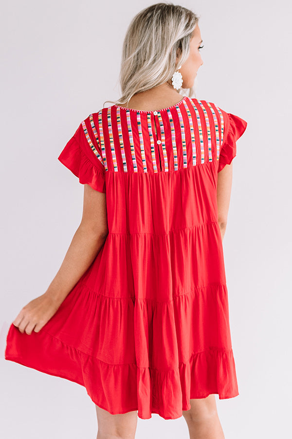 Cabo Cantina Embroidered Shift Dress In Red Image - 4