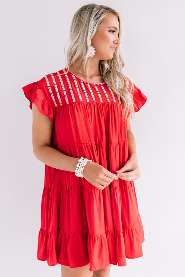 Cabo Cantina Embroidered Shift Dress In Red Image - 5