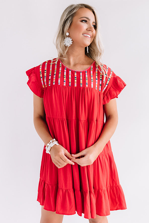 Cabo Cantina Embroidered Shift Dress In Red Image - 1