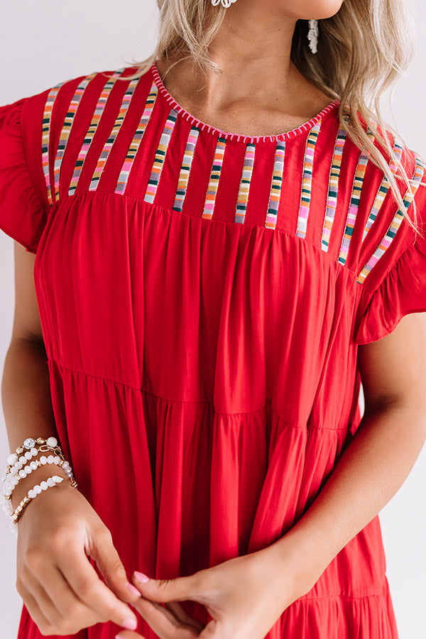 Cabo Cantina Embroidered Shift Dress In Red Image - 3