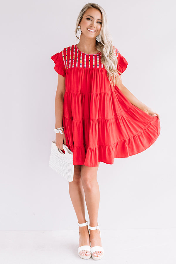 Cabo Cantina Embroidered Shift Dress In Red Image - 2