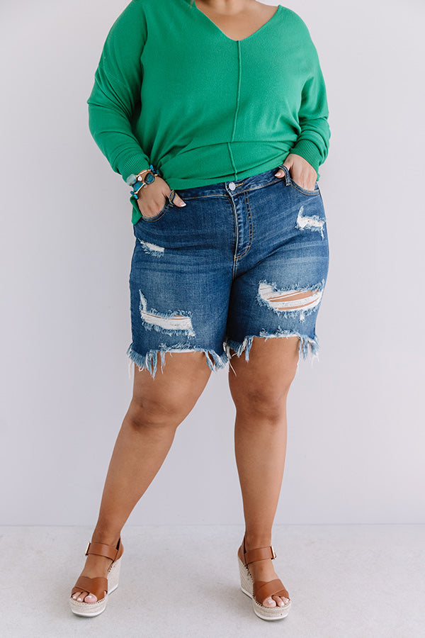 The Camry High Waist Distressed Shorts in Medium Wash   Curves Image - 1
