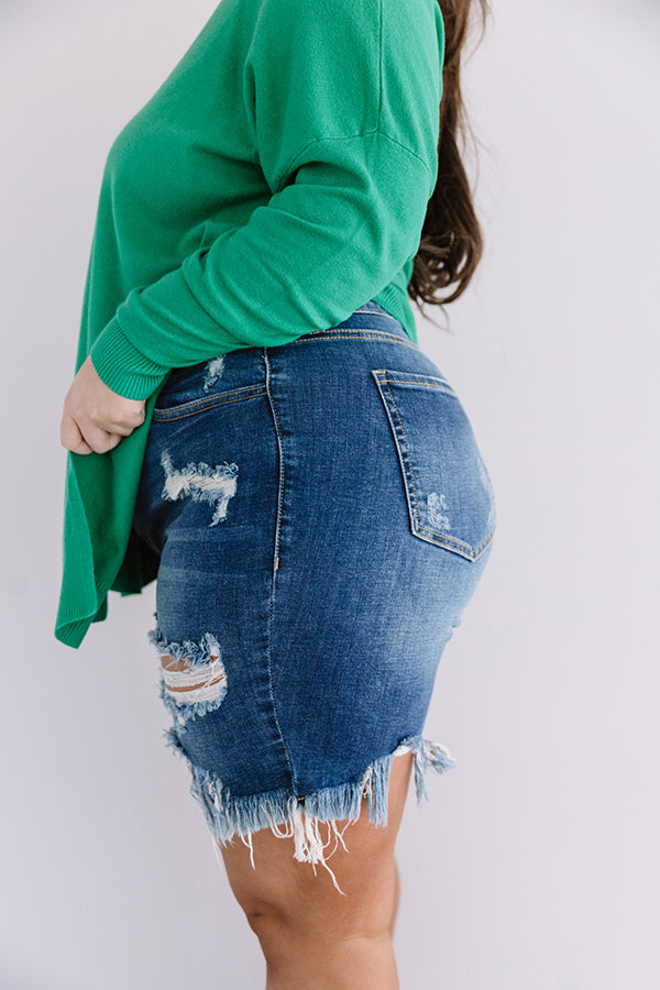 The Camry High Waist Distressed Shorts in Medium Wash   Curves Image - 2