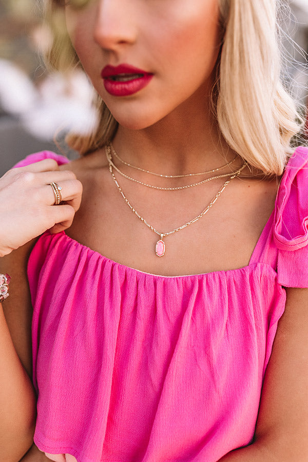 Kendra Scott Elisa Gold Triple Strand Necklace in Iridescent Coral Ill • Impressions Online Boutique