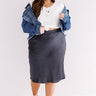 French Forever Satin Skirt In Navy    Curves Image - 1