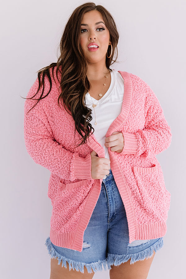 Brunching Babes Popcorn Knit Cardigan In Pink Curves Image - 1