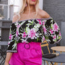 Breezy Blooms Off Shoulder Top In Black Image - 1