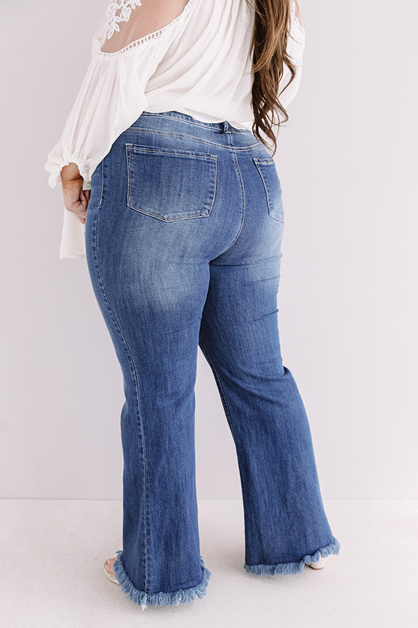 The Alys Midrise Frayed Flares In Dark Wash Curves Image - 3