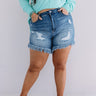 The Kendra High Waist Frayed Shorts In Medium Wash Curves Image - 1