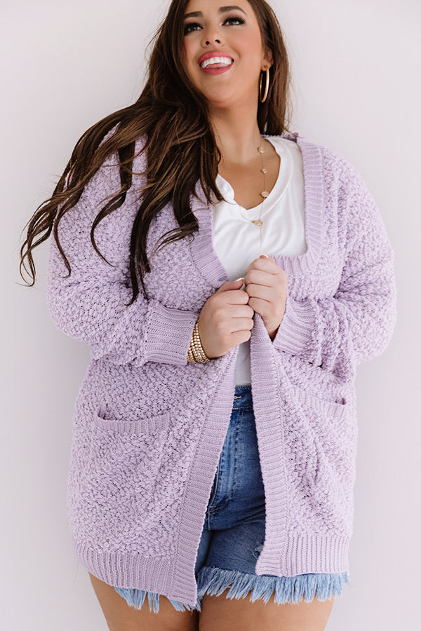 Brunching Babes Popcorn Knit Cardigan In Lavender Curves Image - 3