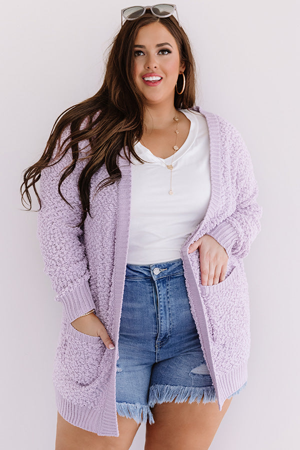 Brunching Babes Popcorn Knit Cardigan In Lavender Curves Image - 1
