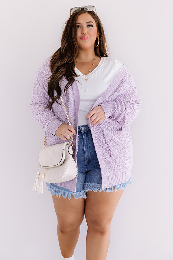Brunching Babes Popcorn Knit Cardigan In Lavender Curves Image - 2