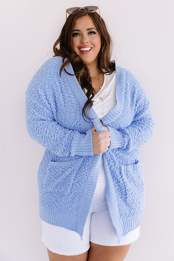 Brunching Babes Popcorn Knit Cardigan In Sky Blue Curves Image - 1