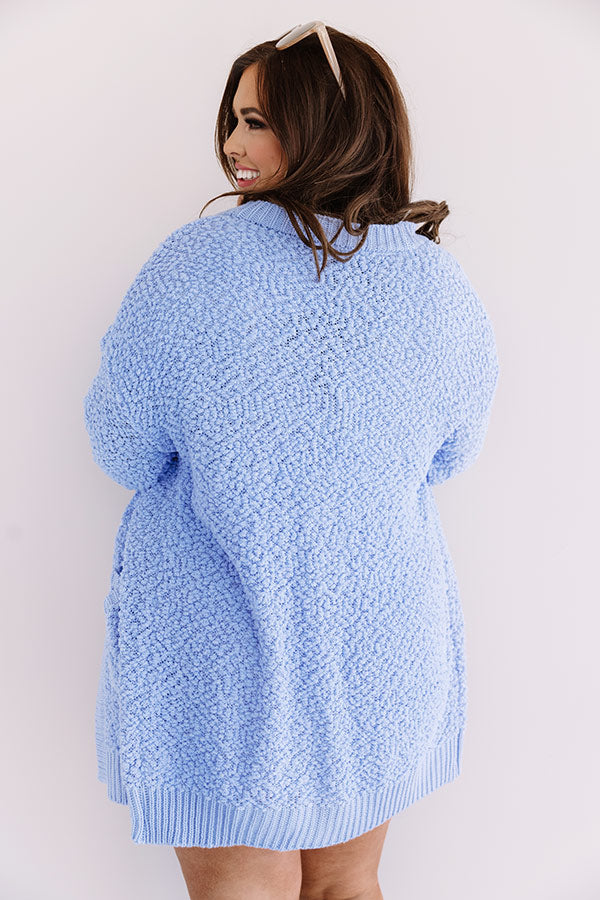 Brunching Babes Popcorn Knit Cardigan In Sky Blue Curves Image - 3