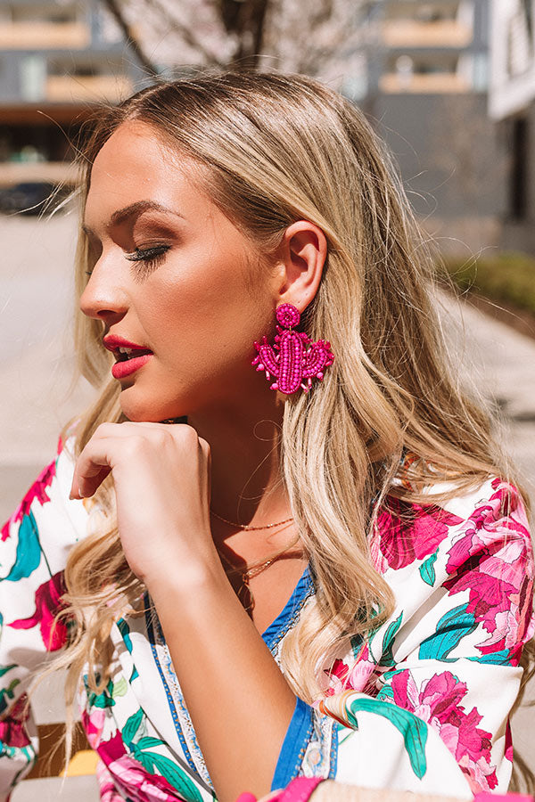 Let's Stick Together Beaded Earrings In Fuchsia Image - 1