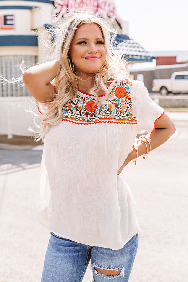 Dreamy Destination Embroidered Shift Top in Orange Image - 3