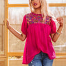 Barefoot In Barcelona Embroidered Top In Fuchsia Image - 1