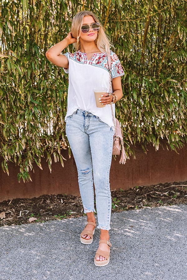 White Sand Beaches Embroidered Top Image - 2