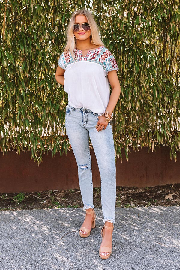 White Sand Beaches Embroidered Top Image - 5