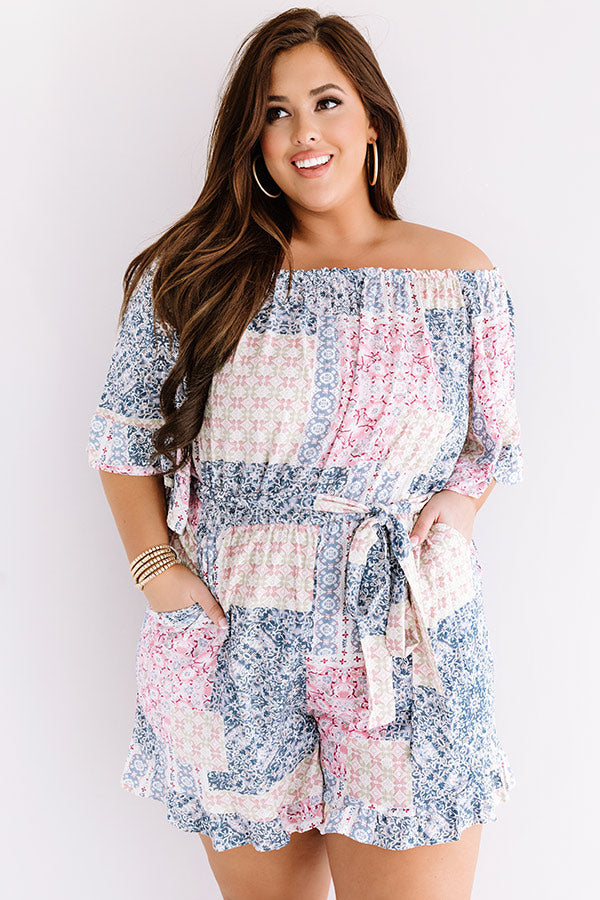 Pompeii Please Off Shoulder Romper In Pink Curves Image - 1