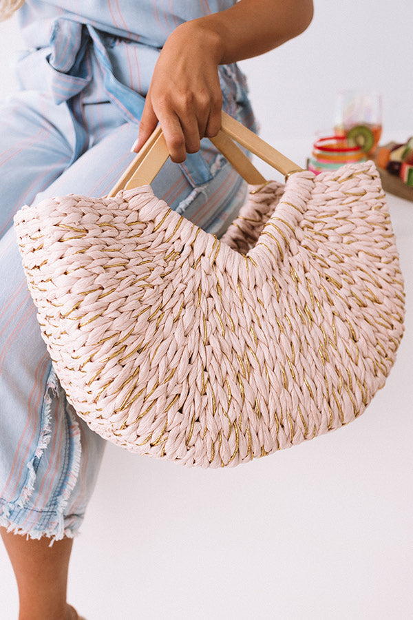 Oceanside Dreaming Woven Tote In Rose Quartz Image - 5