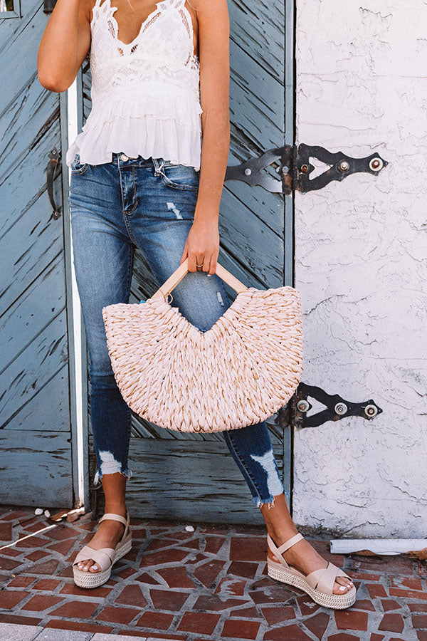 Oceanside Dreaming Woven Tote In Rose Quartz Image - 3