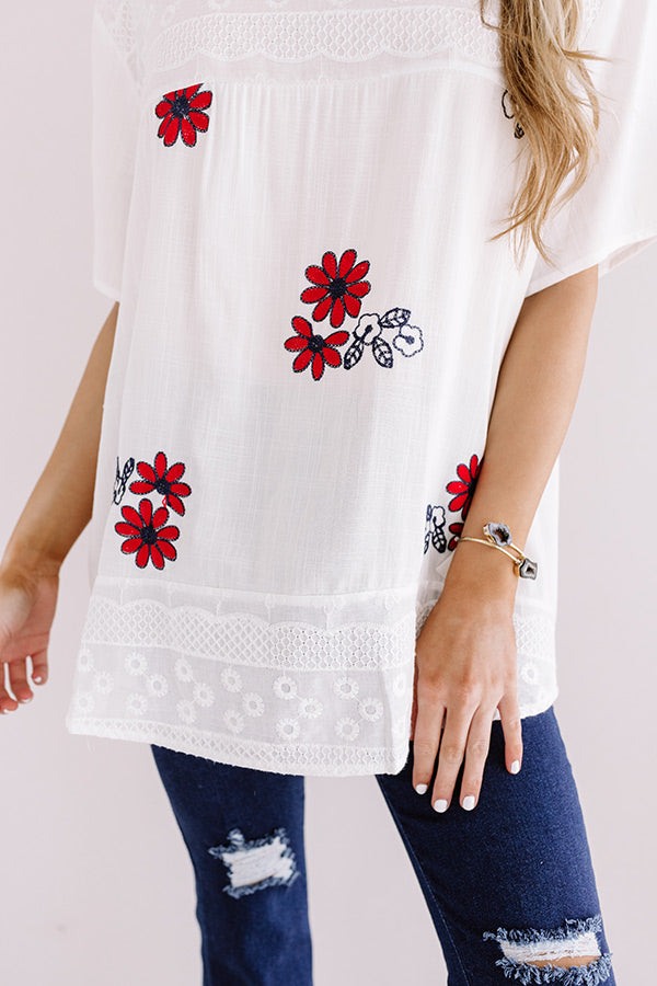 Floral Whispers Embroidered Shift Top in Navy Image - 5