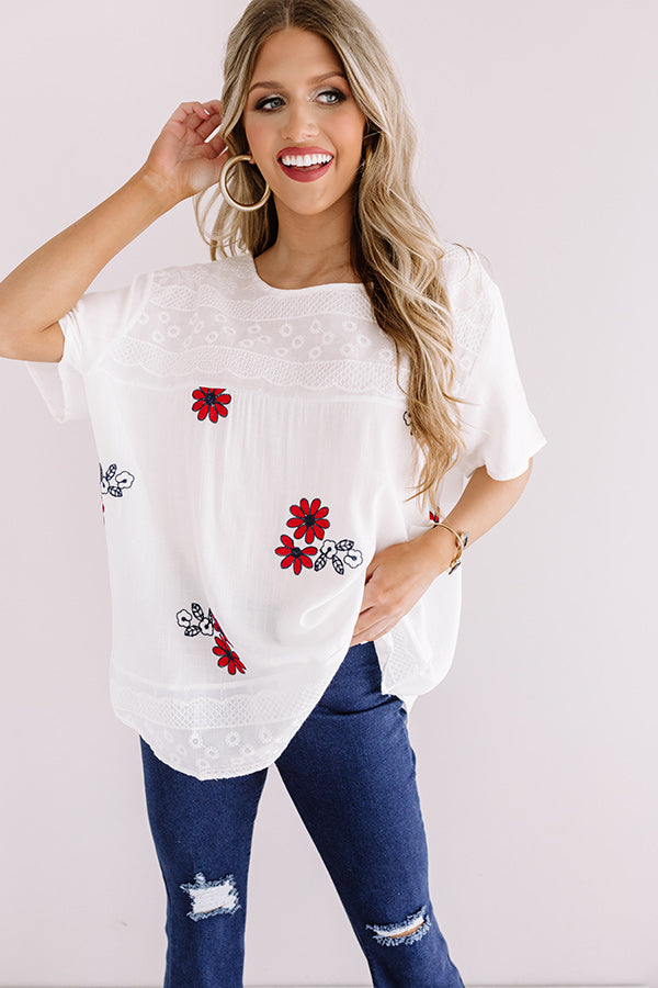 Floral Whispers Embroidered Shift Top in Navy Image - 3
