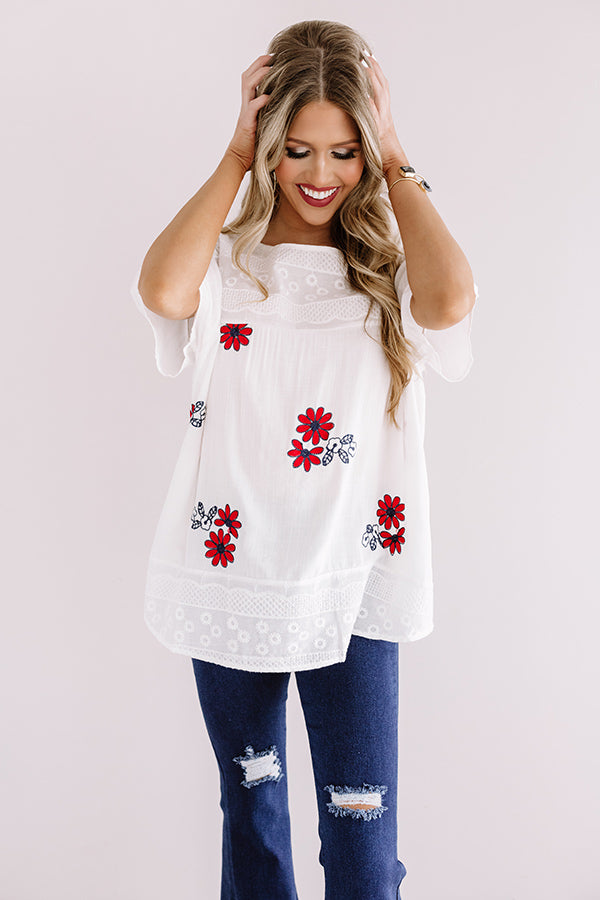 Floral Whispers Embroidered Shift Top in Navy Image - 4