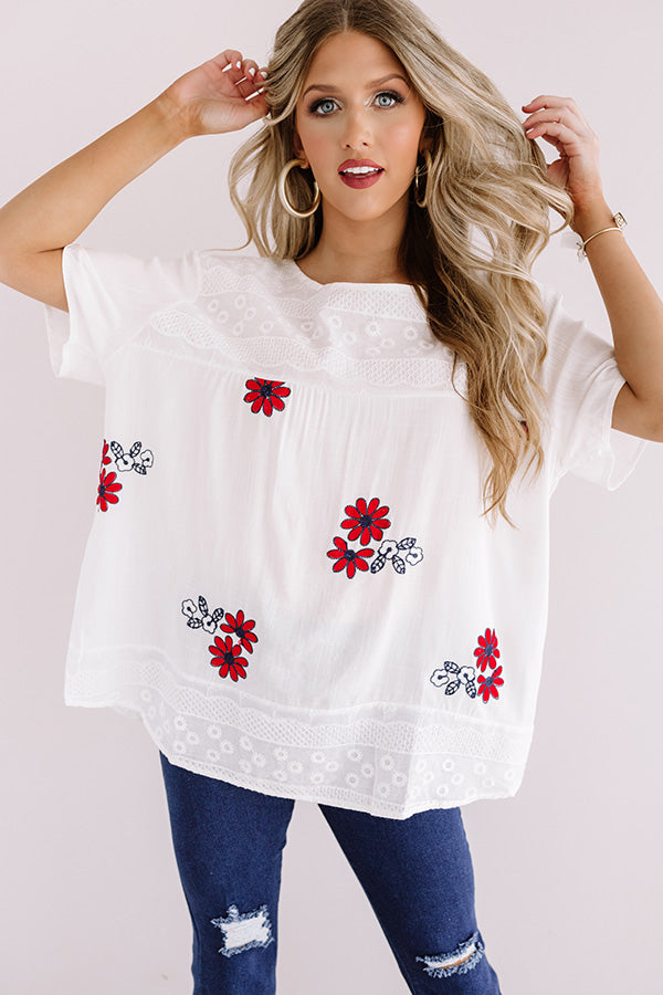 Floral Whispers Embroidered Shift Top in Navy Image - 1