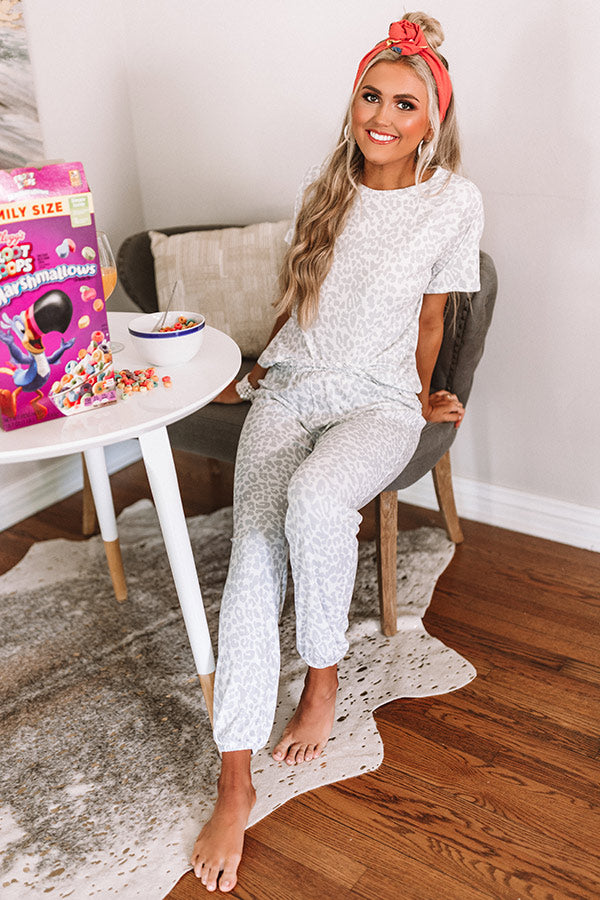 Committed To Cozy Leopard Joggers In White Image - 4