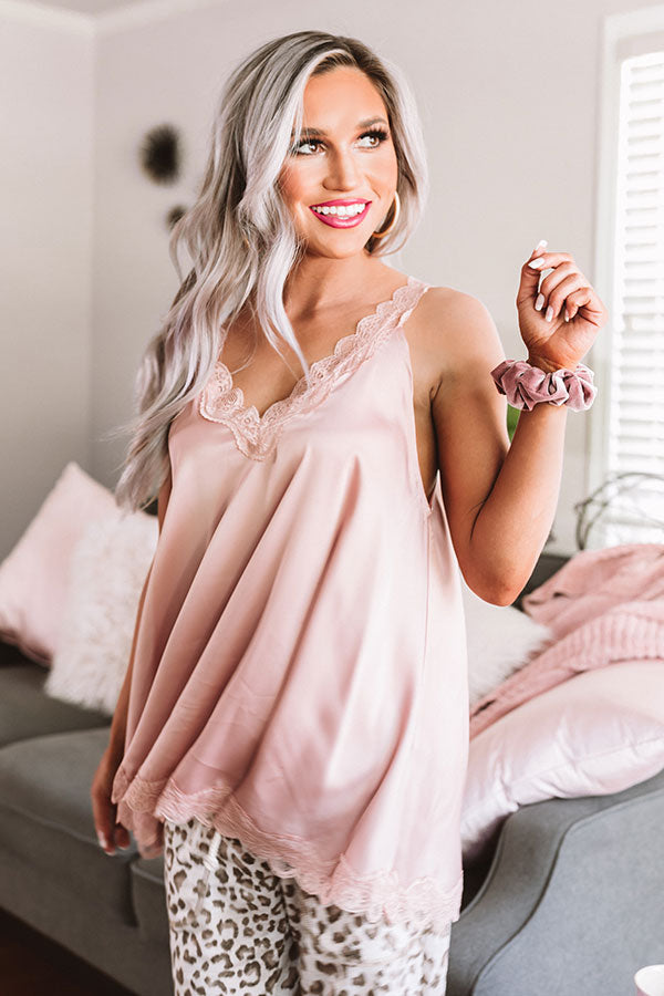 Young Love Lace Trim Satin Tank in Blush Image - 3